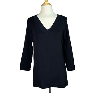 CHICO'S The Ultimate Tee Medium Black‎ 3/4 Sleeve Vneck Pima Cotton Tunic Top